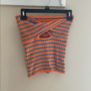 Amazon Women's Orange and Blue Striped Top